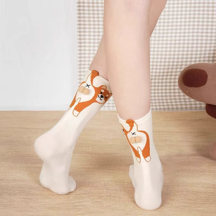 Calcetines Perro Naranja con Cola y Bolitas