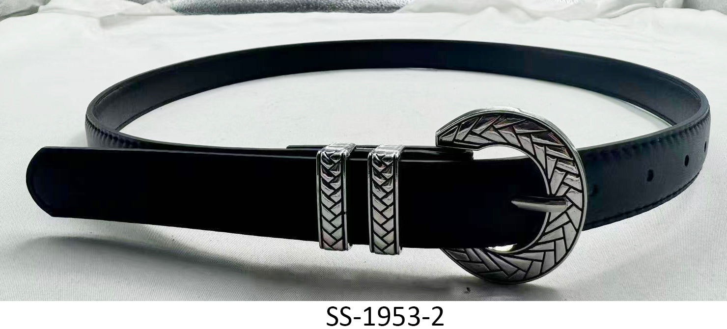 Cinturón Mujer Negro Hebilla Textura Trenzada Plateada