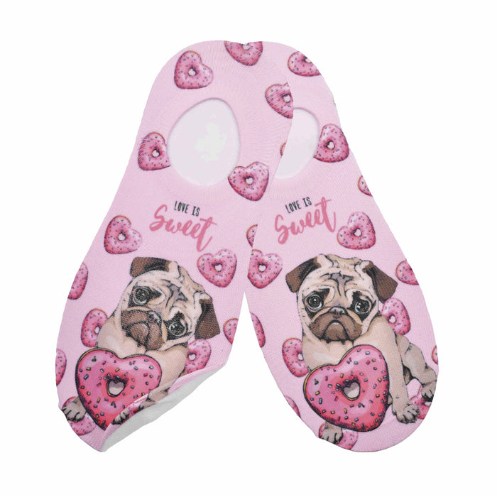 Calcetín Sublimado Invisible Poliester Pug Donas Corazón