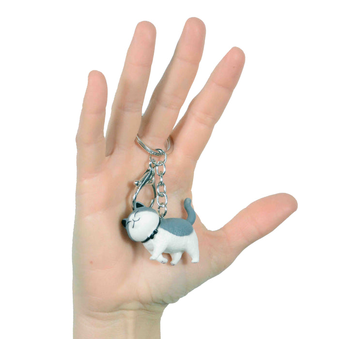 Llavero Figura de Gato Blanco con Gris Claro