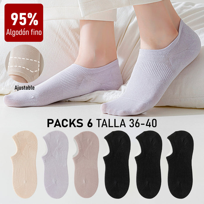 Pack 6 Calcetines Invisibles Algodón Antitranspirante 36-40