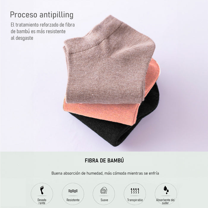 Pack 6 Calcetines cortos Lisos de Bambú Talla 36-40