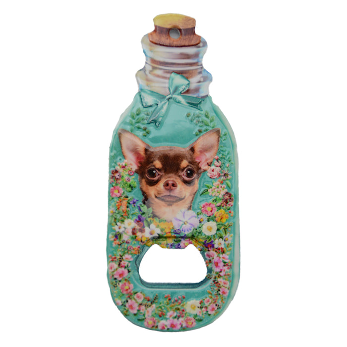 Abrebotella Imán Perro Chihuahua Café Floral