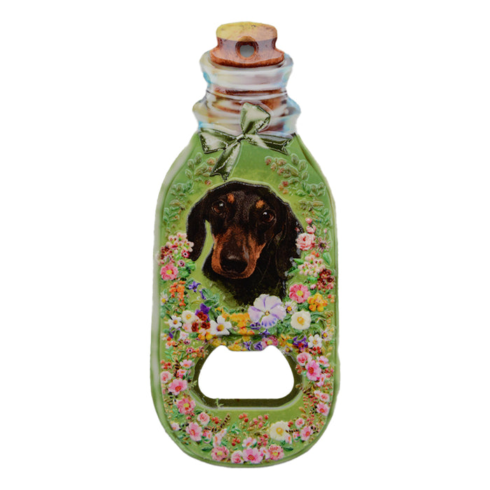 Abrebotella Imán Perro Salchicha Negro Floral