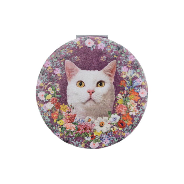 Espejo de Cartera Gato Blanco Floral