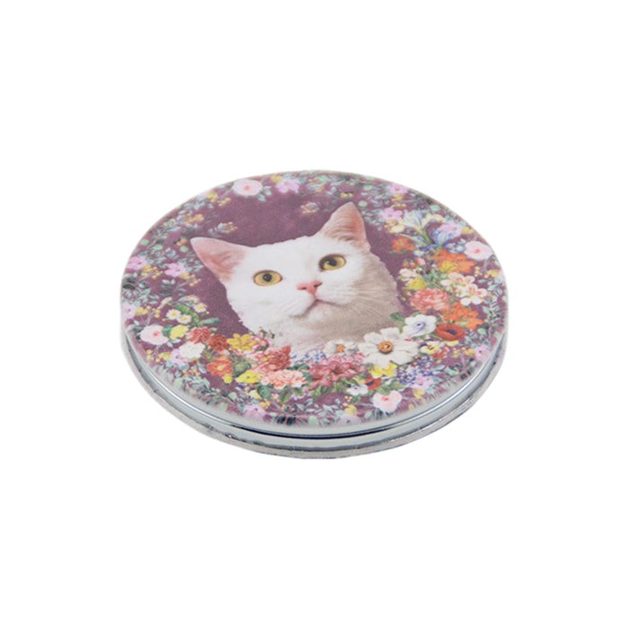 Espejo de Cartera Gato Blanco Floral