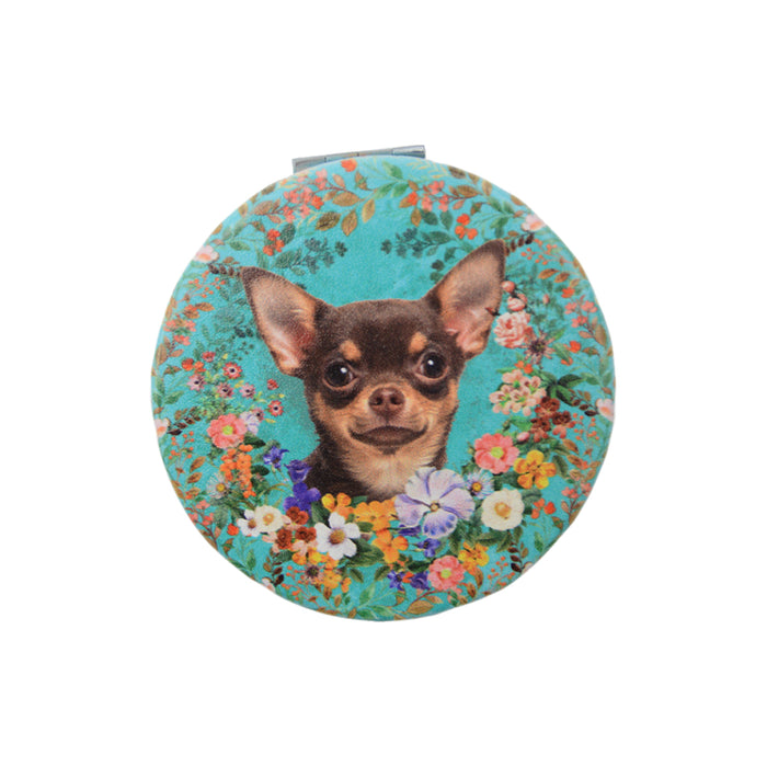 Espejo de Cartera Plano Perro Chihuahua Floral