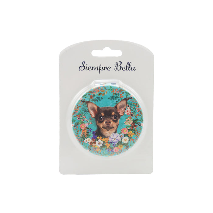 Espejo de Cartera Plano Perro Chihuahua Floral