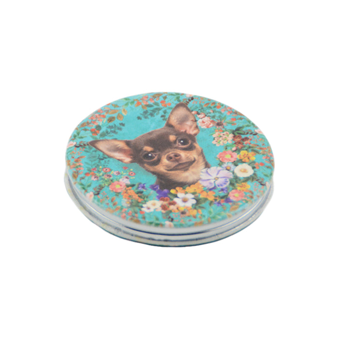 Espejo de Cartera Plano Perro Chihuahua Floral