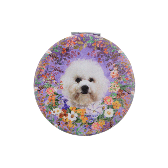 Espejo de Cartera Plano Perro Poodle Floral