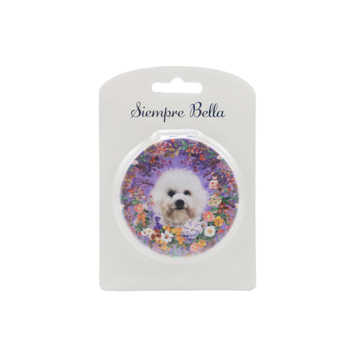 Espejo de Cartera Plano Perro Poodle Floral