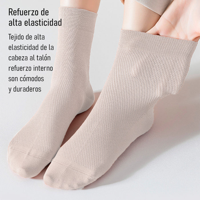 Pack 6 Calcetines Malla Transpirable Algodón Largos Lisos Talla 36-40