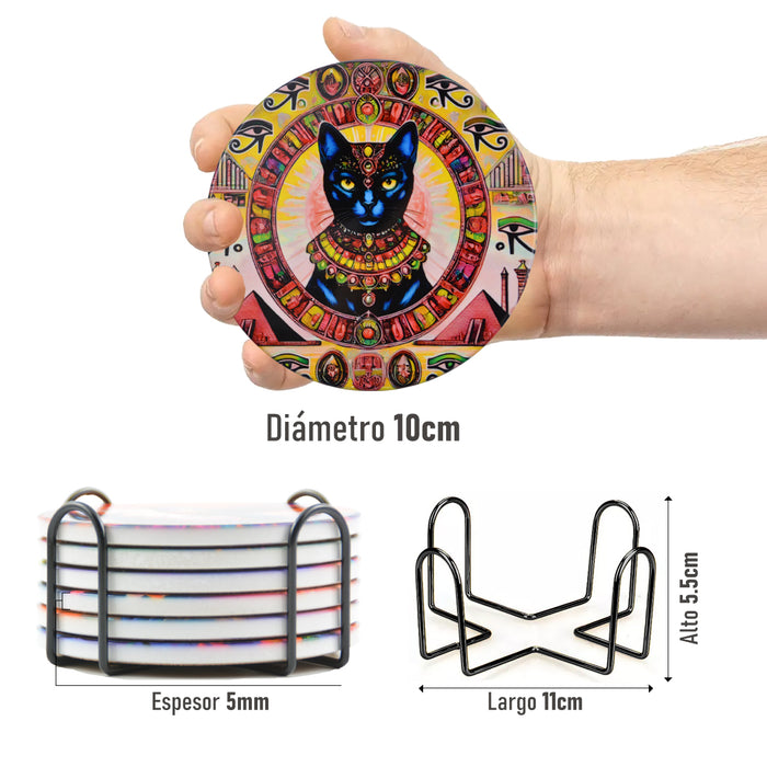 Set de 6 Posavasos Caras de Gatitos Egipcios