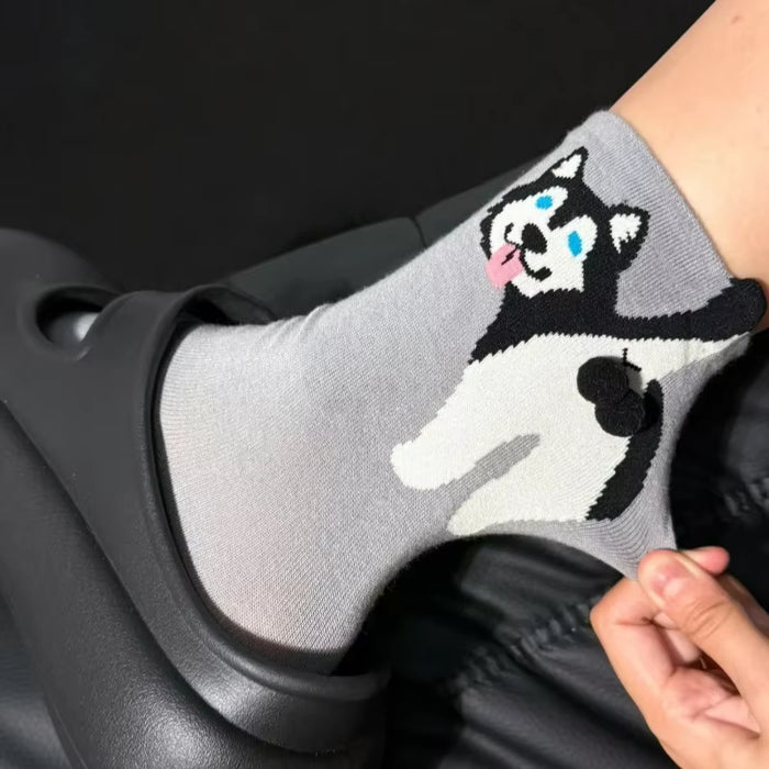 Calcetines Perro Blanco y Negro con Bolitas