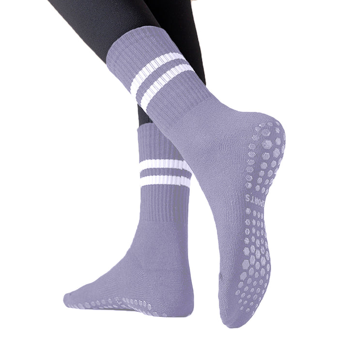 Calcetín Deportivo Yoga Antideslizante Ajustable Morado con Rayas