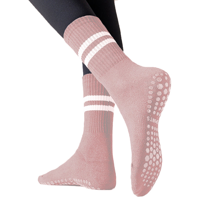 Calcetín Deportivo Yoga Antideslizante Ajustable Rosa Palo con Rayas