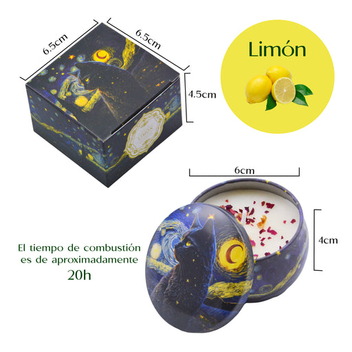 Velas aromaticas pintura gato negro metal 4071-5