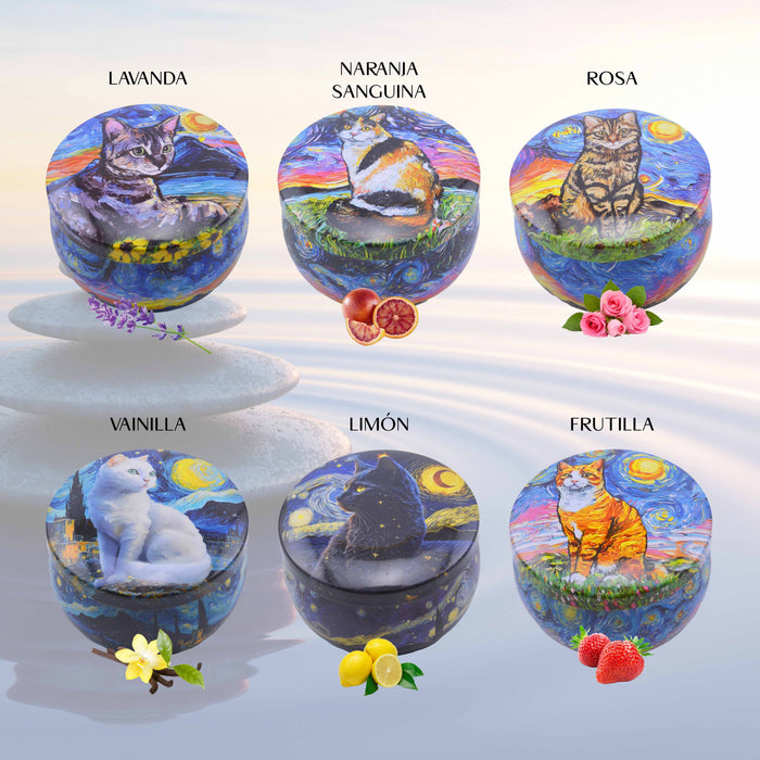 Velas aromaticas pintura gatos metal 