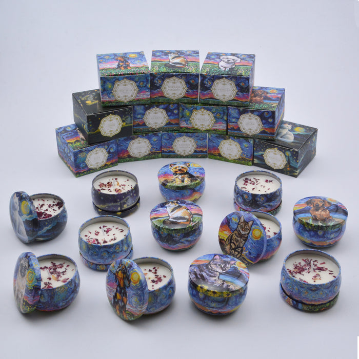 Velas aromaticas pintura gatos perro metal
