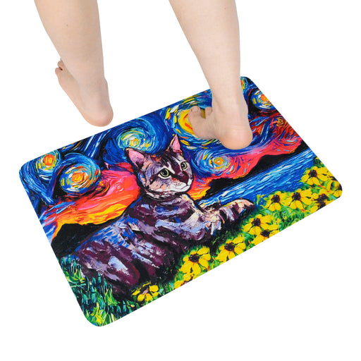 alfombra baño gato gris acostado mouse pad van gogh pintura arte 