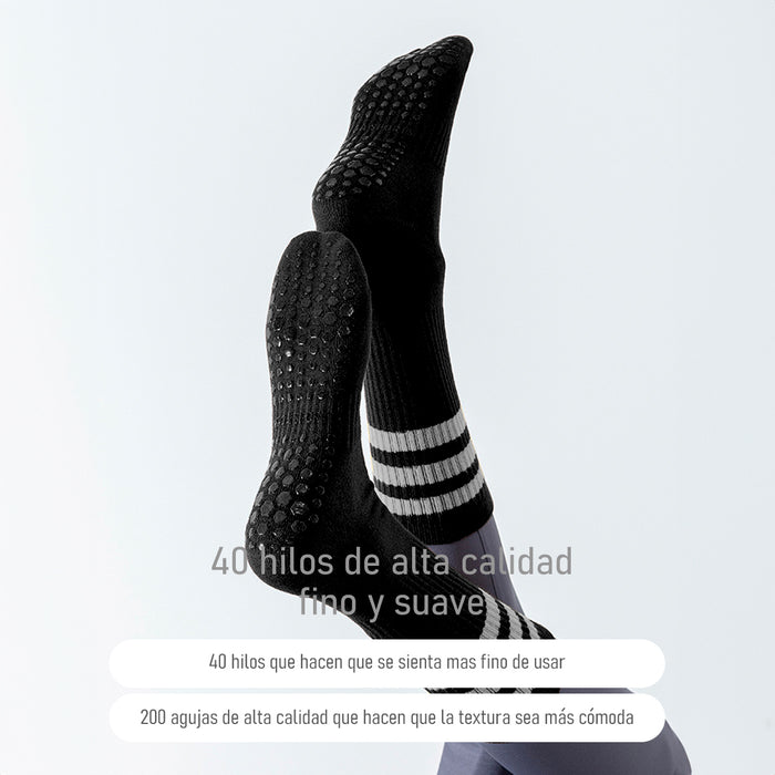 Calcetin yoga antideslizante largo negro 3 rayas 4092-1