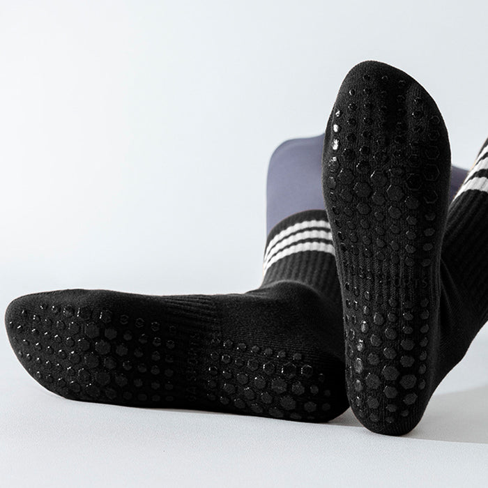 Calcetin yoga antideslizante largo negro 3 rayas 4092-1