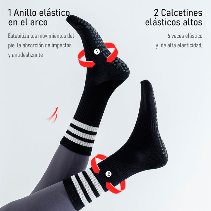 Calcetin yoga antideslizante largo negro 3 rayas 4092-1