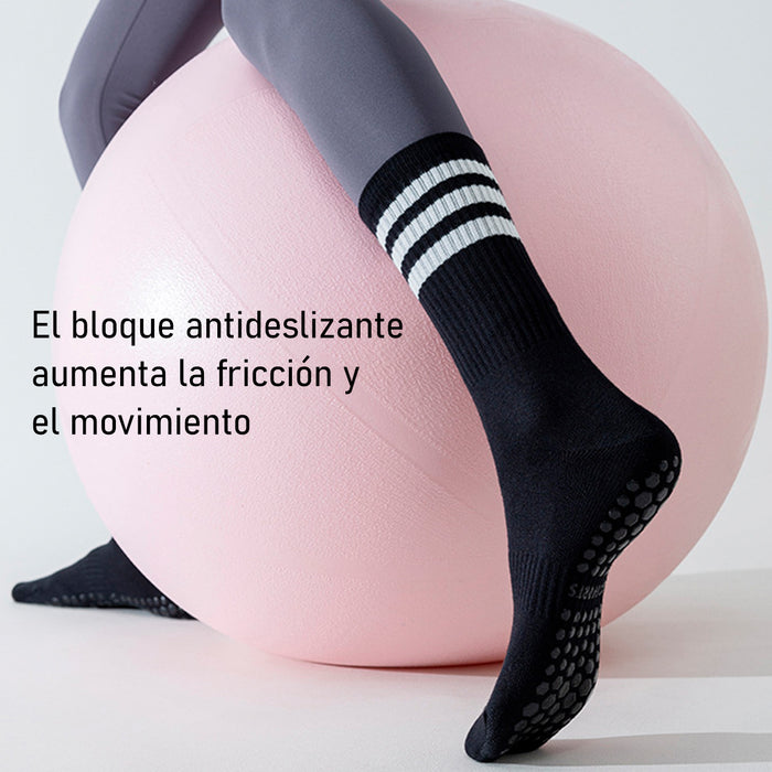 Calcetin yoga antideslizante largo negro 3 rayas 4092-1