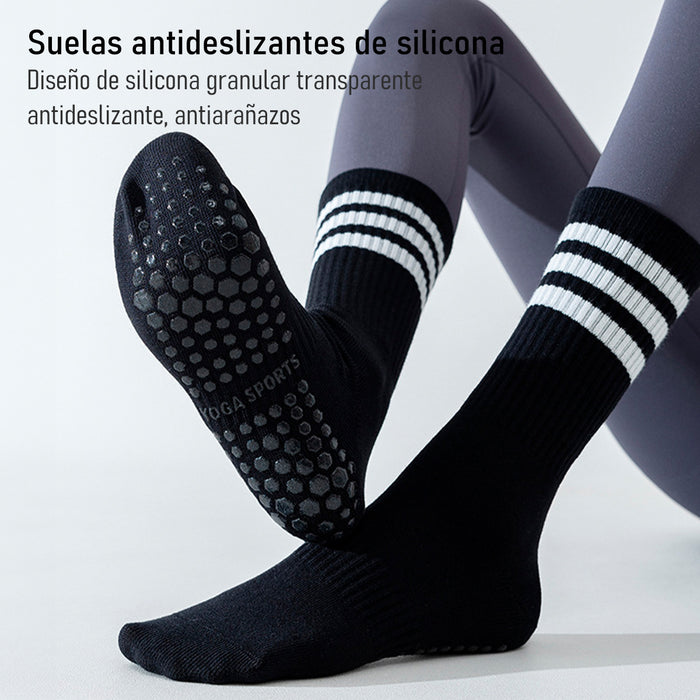 Calcetin yoga antideslizante largo negro 3 rayas 4092-1