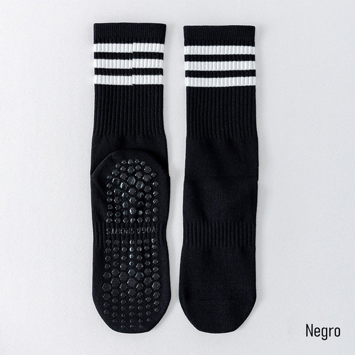 Calcetin yoga antideslizante largo negro 3 rayas 4092-1