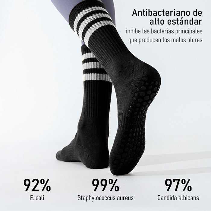 Calcetin yoga antideslizante largo negro 3 rayas 4092-1