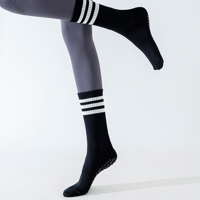 Calcetin yoga antideslizante largo negro 3 rayas 4092-1