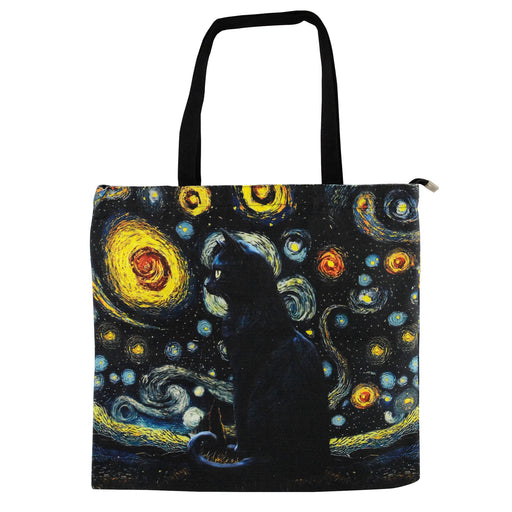 bolso cuadrado gato galaxia negro arte gogh pintura