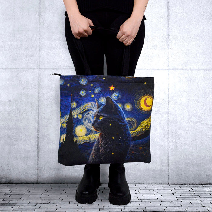 bolso cuadrado gato nocturno negro arte pintura gogh modelo