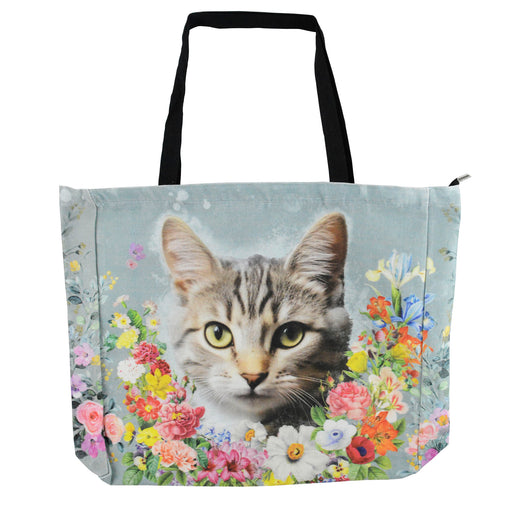 bolso rectangular gato gris floral