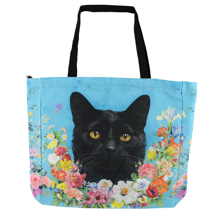 bolso rectangular gato negro floral