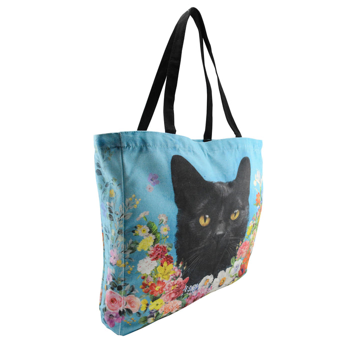bolso rectangular gato negro floral