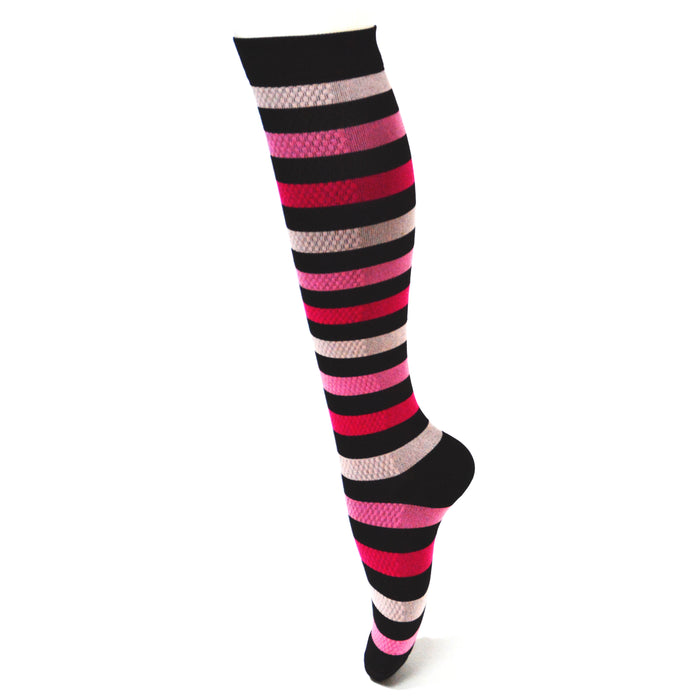 bucanera compresion terapeutica rayas gruesas fucsia rosado negro 15-16