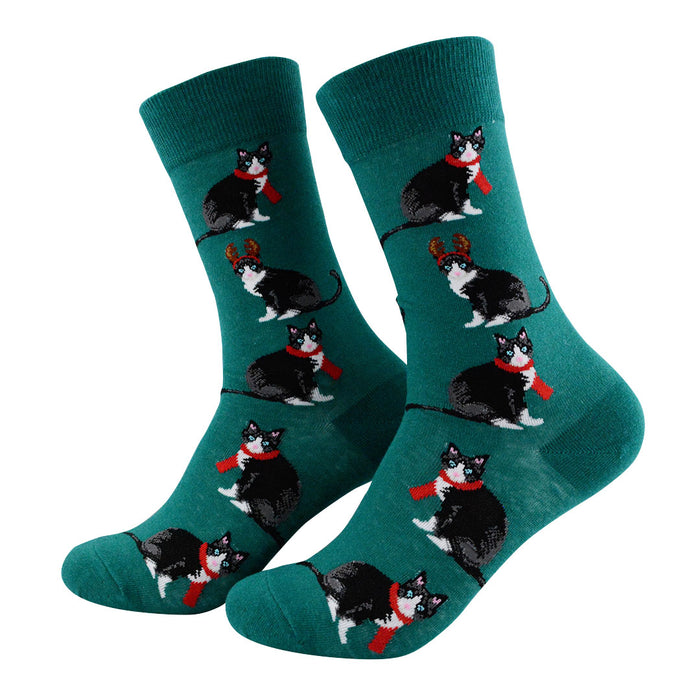 calcetin algodon gatos bufanda roja fondo verde