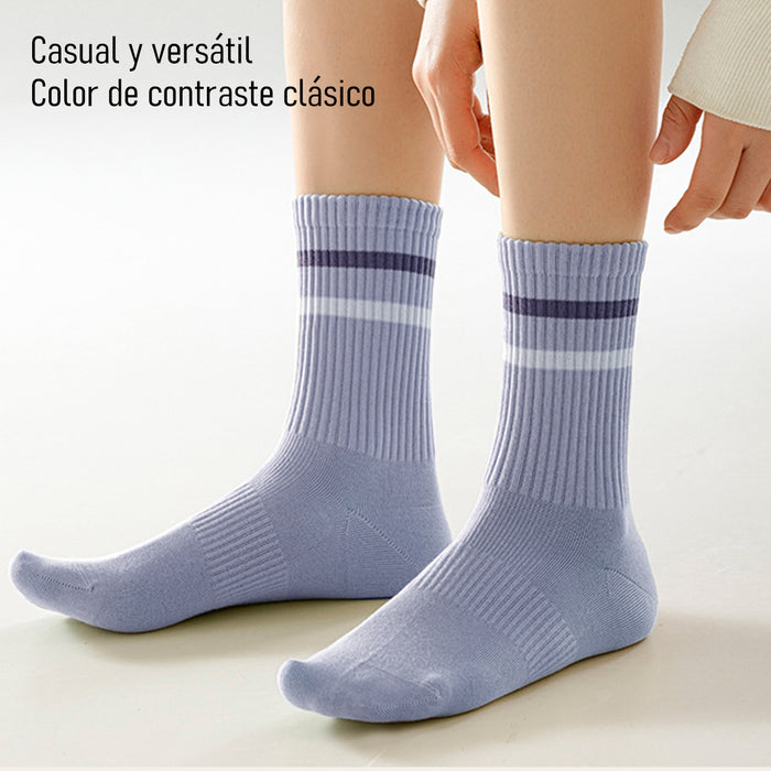 calcetin algodon largo 2 rayas morado 4093-4