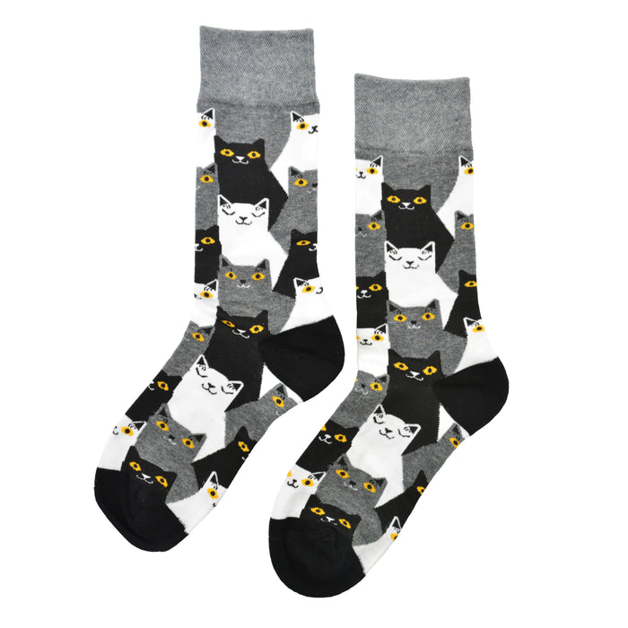 calcetin algodon largo gatos blanco negro 213