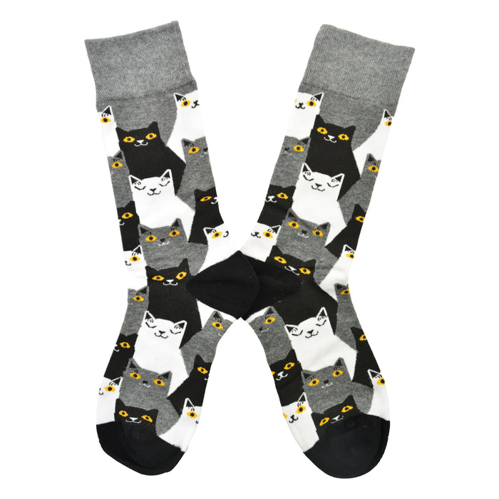 calcetin algodon largo gatos blanco negro 213