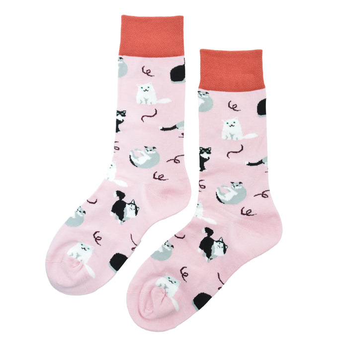calcetin algodon largo rosado gatos 214