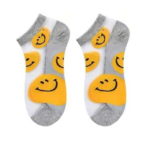 calcetin cortos transparente malla verano caras felices amarillas 1827-3