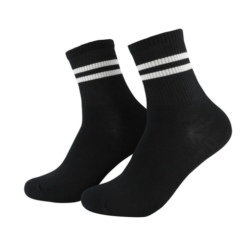 calcetin deportivo media caña pierna algodon negro rayas blancas 