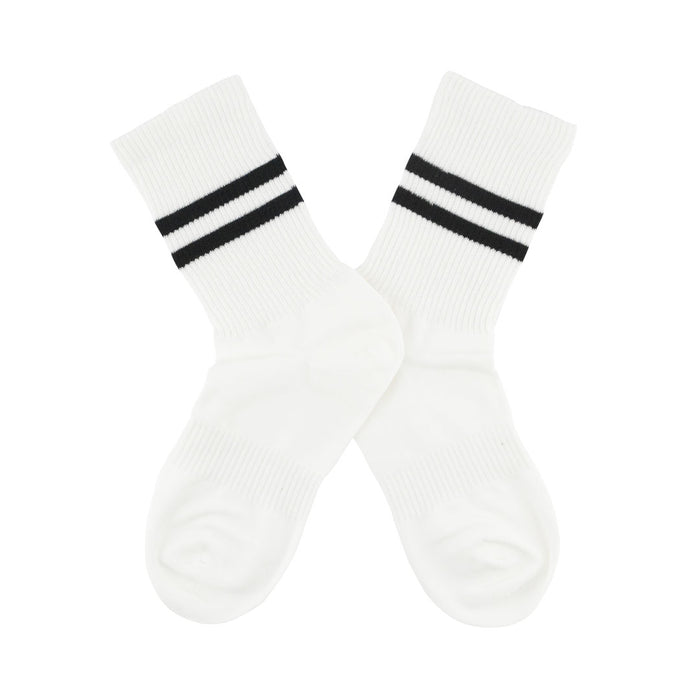 calcetin deportivo media caña pierna blanco rayas negras algodon 