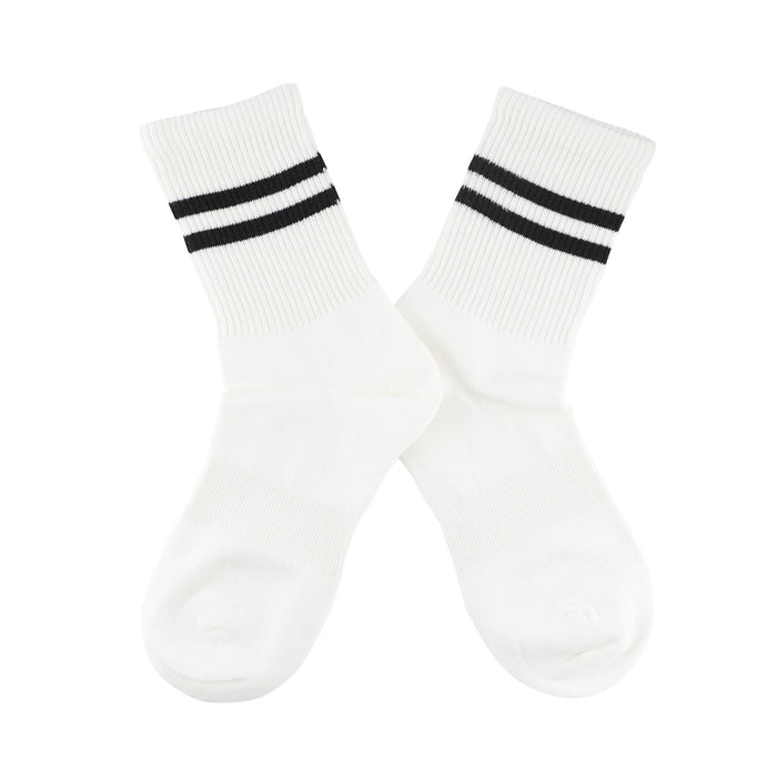 calcetin deportivo media caña pierna blanco rayas negras algodon