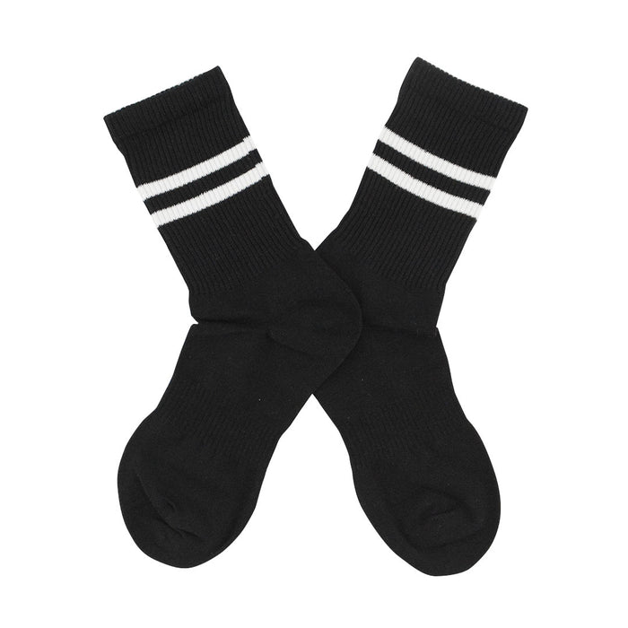 calcetin deportivo media caña pierna negro rayas blancas algodon 