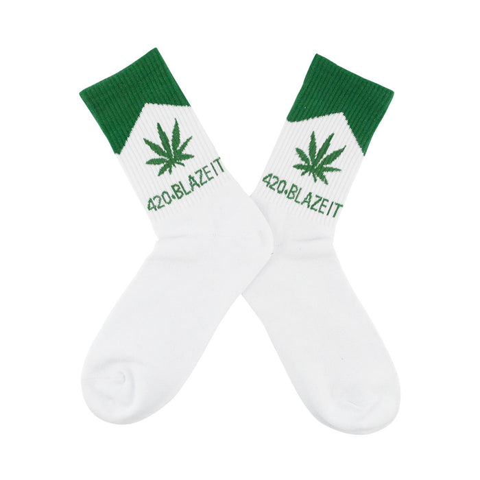 calcetin largo algodon marihuana verde canabis 