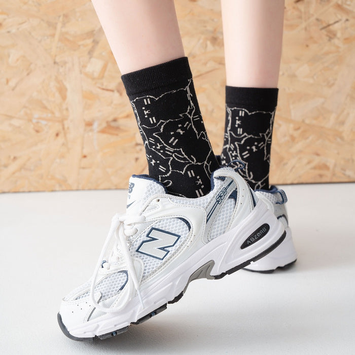 calcetin largo algodon negro gato 4011-1